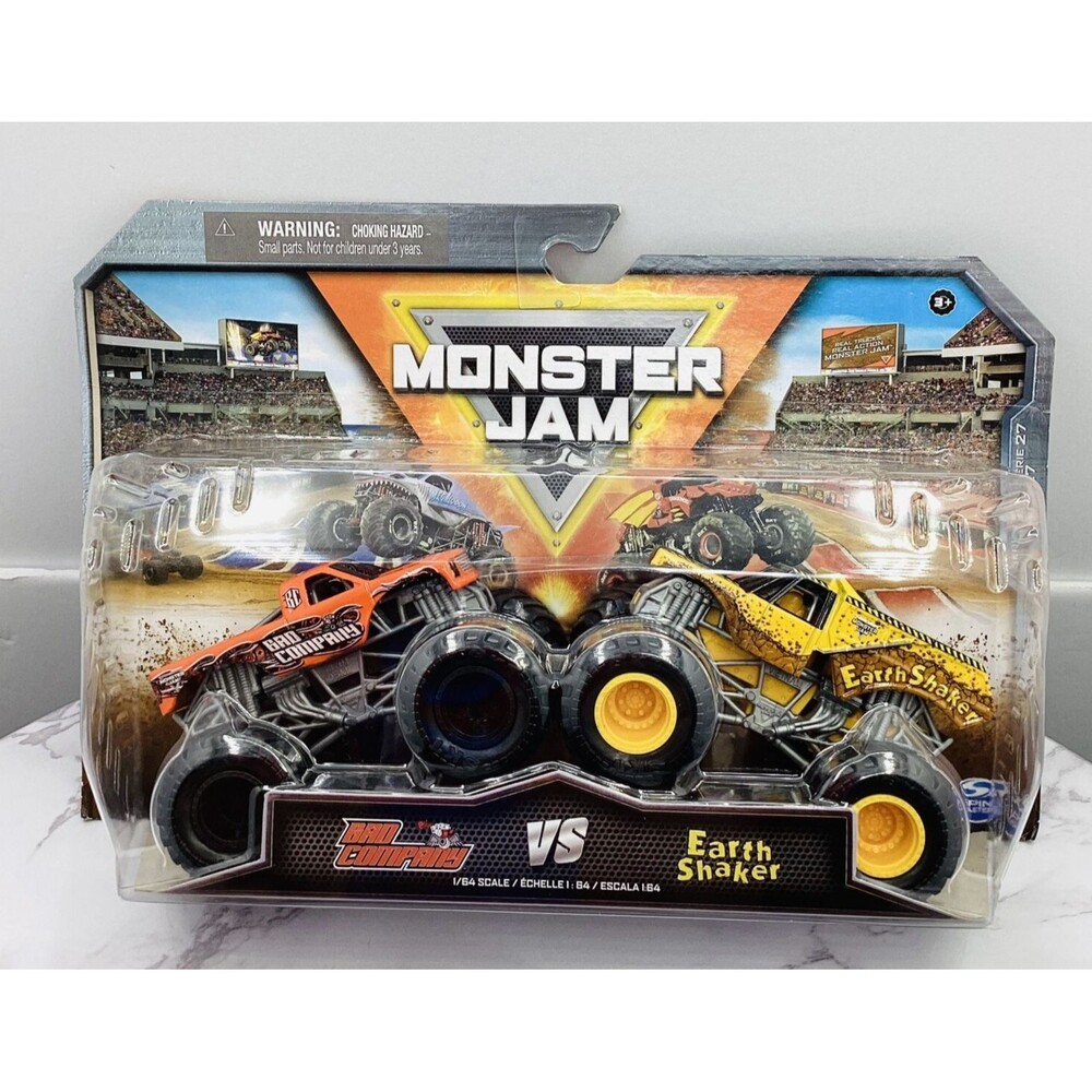 Monster Jam 1:64 2-Pack – Bad Company VS Earth Shaker die-cast monster trucks